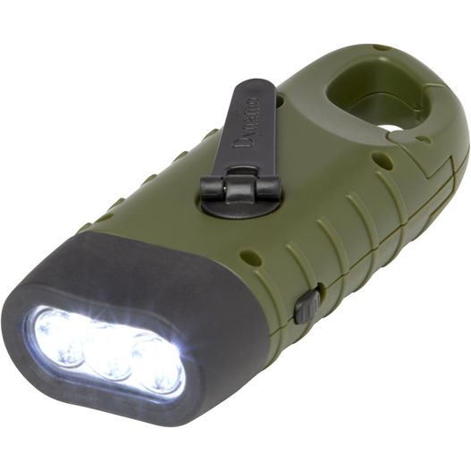 Helios Solar-Dynamo-Taschenlampe aus recyceltem Kunststoff mit Karabinerhaken (Bild 1)