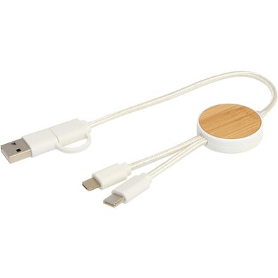 Produktabbildung Chechia 30 cm 5-in-1 Kabel aus recyceltem Kunststoff für Datenübertragung und 27W Schnellladung mit Bambusdetails Chechia 30 cm 5-in-1 Kabel aus recyceltem Kunststoff für Datenübertragung und 27W Schnellladung mit Bambusdetails