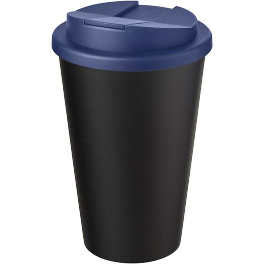 eine schwarze und blaue kaffeetasse mit einem deckel Americano® Eco 350 ml recycelter Becher mit auslaufsicherem Deckel (Bild 1)