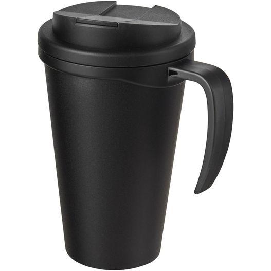 eine schwarze kaffeetasse mit deckel und griff Americano® Grande 350 ml Isolierbecher mit auslaufsicherem Schraubverschluss (Bild 1)