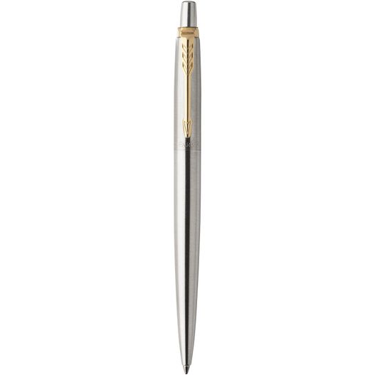 ein stift mit einer goldenen spitze und einem silbernen körper Parker Jotter Edelstahl Kugelschreiber (blaue Mine) (Bild 1)