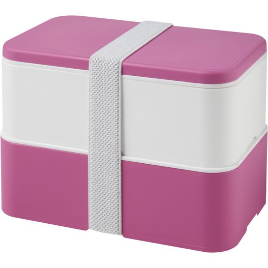 eine rosa und weiße lunchbox mit einem band MIYO Doppel-Lunchbox (Bild 1)