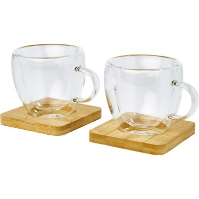 Produktabbildung Manti 2-teiliger 100 ml doppelwandiger Glasbecher mit Bambusuntersetzer Manti 2-teiliger 100 ml doppelwandiger Glasbecher mit Bambusuntersetzer