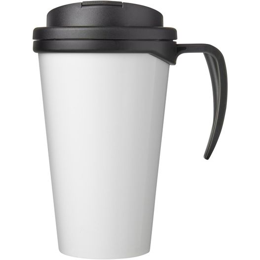 eine weiße kaffeetasse mit schwarzem deckel Brite-Ameriano® Grande 350 ml Isolierbecher mit auslaufsicherem Schraubverschluss (Bild 1)