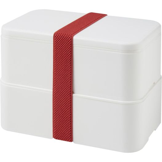 eine weiße lunchbox mit einem roten band MIYO Doppel-Lunchbox (Bild 1)