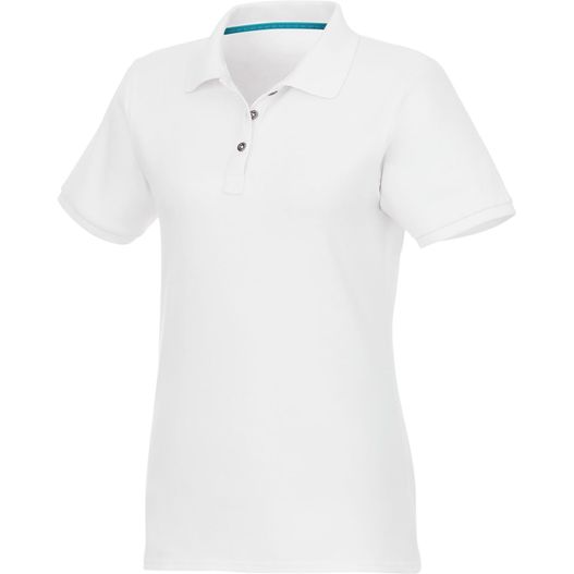 ein weißes poloshirt mit blauem streifen Beryl Poloshirt aus GOTS Bio-Recyclingmaterial für Damen (Bild 1)