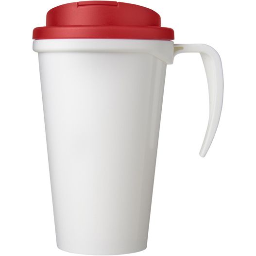 eine weiße und rote kaffeetasse mit rotem deckel Brite-Ameriano® Grande 350 ml Isolierbecher mit auslaufsicherem Schraubverschluss (Bild 1)