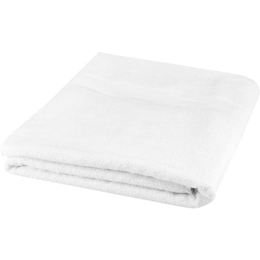 ein weißes handtuch auf einem weißen tisch gefaltet Evelyn 450 g/m² Baumwollhandtuch 100 x 180 cm (Bild 1)