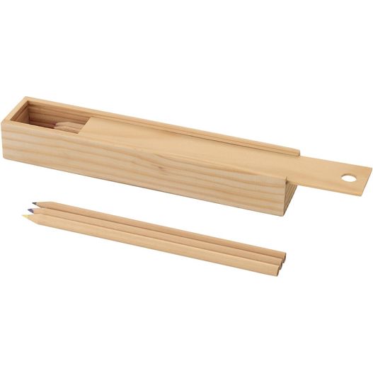 eine holzstiftbox mit zwei stiften darin 12 teiliges Buntstifteset (Bild 1)