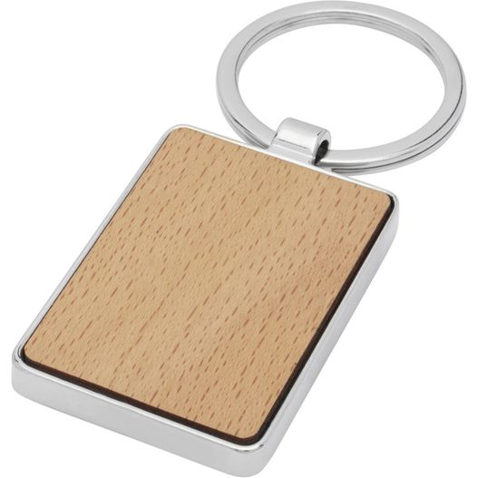 eine holzschlüsselkette mit einem metallring Mauro rechteckiger Schlüsselanhänger aus Buchenholz (Bild 1)