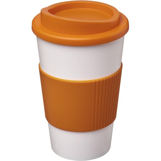 eine tasse mit einem deckel und einer kunststoffbecherhülse Americano® 350 ml Isolierbecher mit Schutzring (Bild 1)