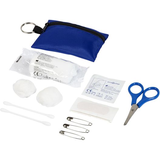 eine blaue tasche mit scheren, ein paar scheren und ein paar scheren Valdemar 16-teilige Erste-Hilfe-Tasche mit Schlüsselanhänger (Bild 1)