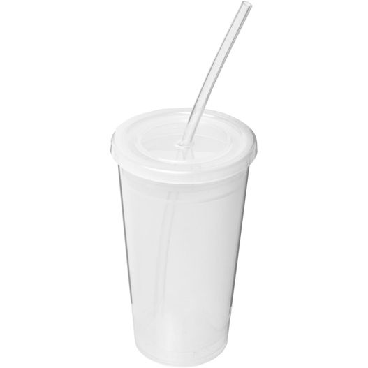 eine plastiktasse mit einem stroh und einem stroh darin Stadion 350 ml doppelwandiger Becher (Bild 1)