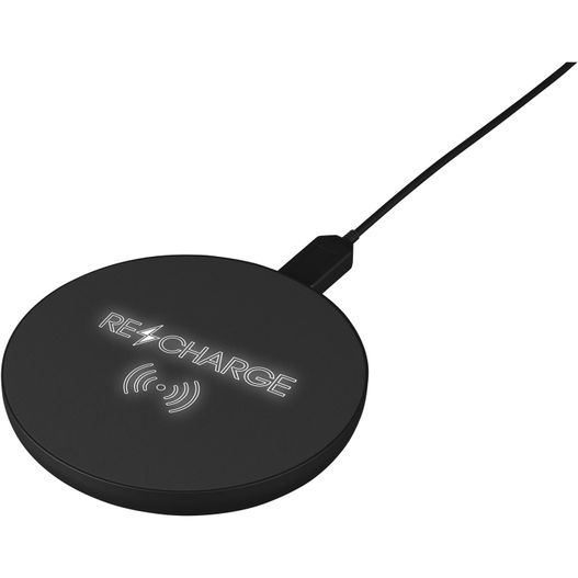 ein schwarzes drahtloses ladegerät mit einem weißen logo SCX.design W12 kabellose Ladestation mit Leuchtlogo (Bild 1)