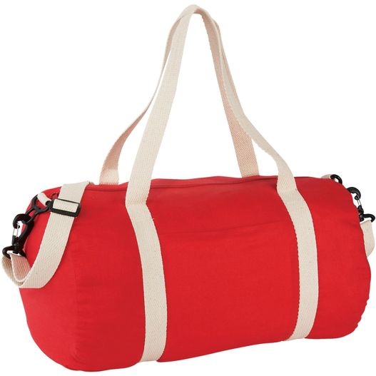 eine rote duffeltasche mit weißem trimm The Cotton Barrel Reisetasche 25L (Bild 1)