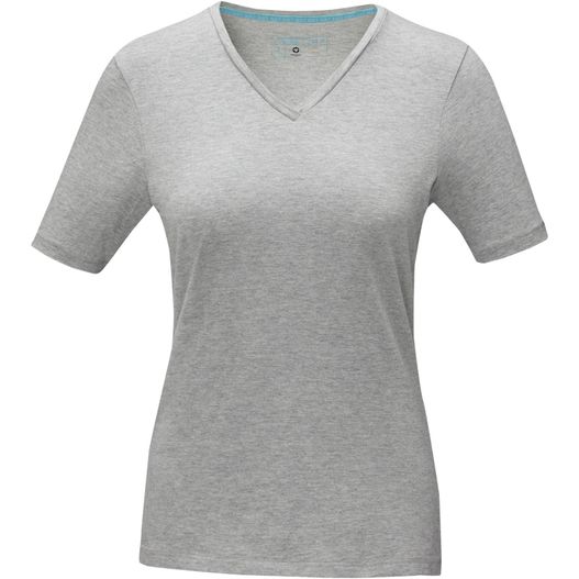 eine frau mit einem grauen hemd und blauen jeans Kawartha T-Shirt für Damen mit V-Ausschnitt (Bild 1)