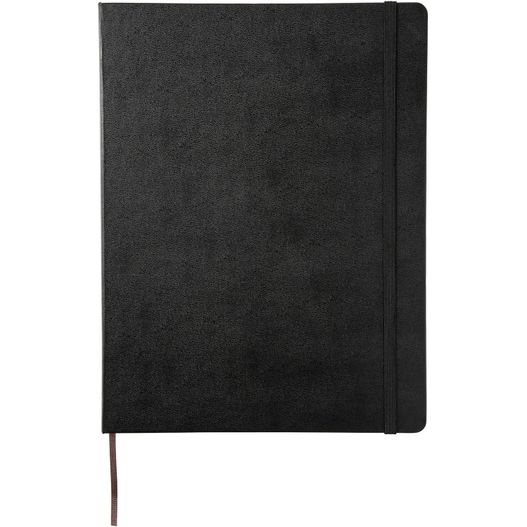 ein schwarzes notizbuch mit einem stift oben Moleskine Classic Hardcover Notizbuch XL – liniert (Bild 1)