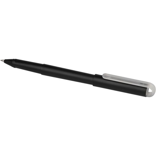 ein stift mit einem schwarzen lauf und einer silbernen spitze Mauna recycelter PET Gel-Rollerbal (schwarze Mine) (Bild 1)
