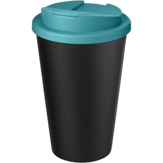 eine schwarze und blaue tasse mit einem deckel Americano® Eco 350 ml recycelter Becher mit auslaufsicherem Deckel (Bild 1)