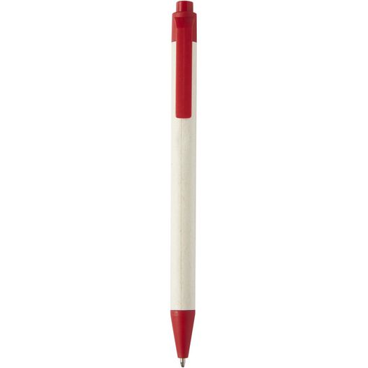 ein stift mit einer roten spitze sitzt auf einer weißen oberfläche Dairy Dream Kugelschreiber aus recyceltem Milchkarton (schwarze Mine) (Bild 1)