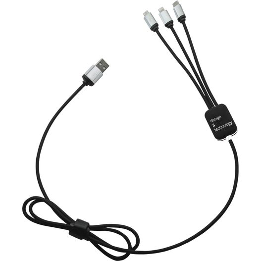 ein paar schwarze und weiße kabel mit einem gerät verbunden SCX.design C17 Easy to Use Ladekabel mit Leuchtlogo (Bild 1)