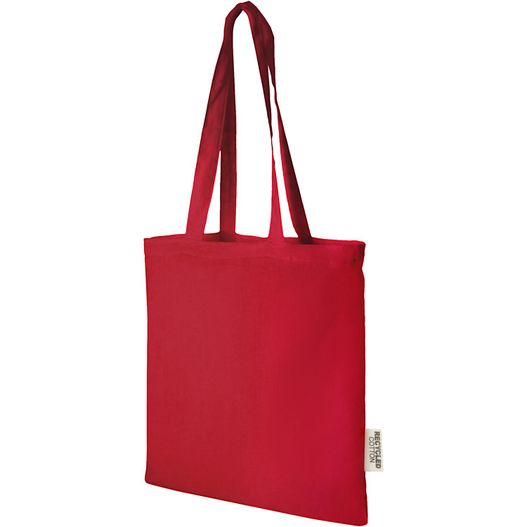 eine rote tasche mit einem roten griff Madras 140 g/m² Baumwoll Tragetasche aus GRS recycelter Baumwolle, 7L (Bild 1)