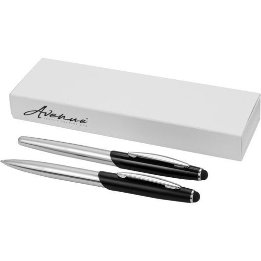 zwei stifte sitzen in einer box Geneva Stylus Kugelschreiber- und Tintenrollerset (blaue Mine) (Bild 1)