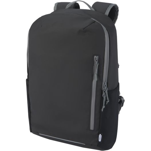 ein schwarzer rucksack mit reißverschluss vorne Aqua wasserabweisender 15" Laptop-Rucksack aus GRS Recyclingmaterial 21 L (Bild 1)
