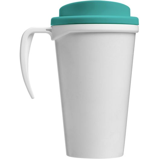 eine weiße tasse mit einem grünen deckel und einem blauen deckel Brite-Ameriano® Grande 350 ml Isolierbecher (Bild 1)