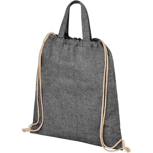 eine graue tasche mit einem schubladensack auf der vorderseite Pheebs 210 g/m² recycelter Turnbeutel 6L (Bild 1)