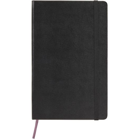 ein schwarzes notizbuch mit einem pinken stift oben Moleskine Classic Hardcover Notizbuch L – liniert (Bild 1)