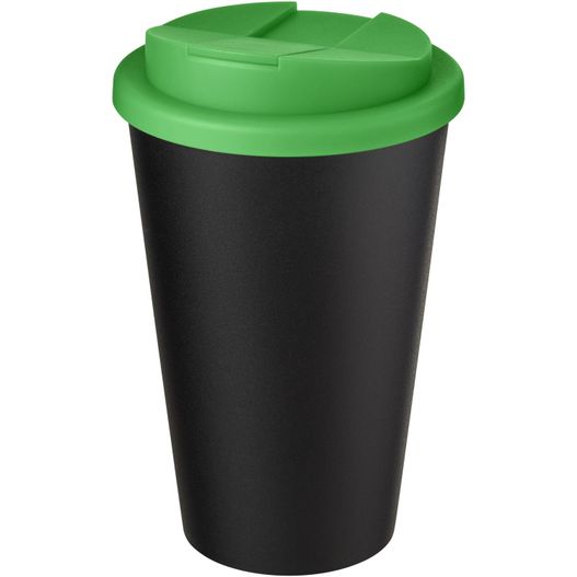 eine schwarze und grüne kaffeetasse mit einem deckel Americano® Eco 350 ml recycelter Becher mit auslaufsicherem Deckel (Bild 1)