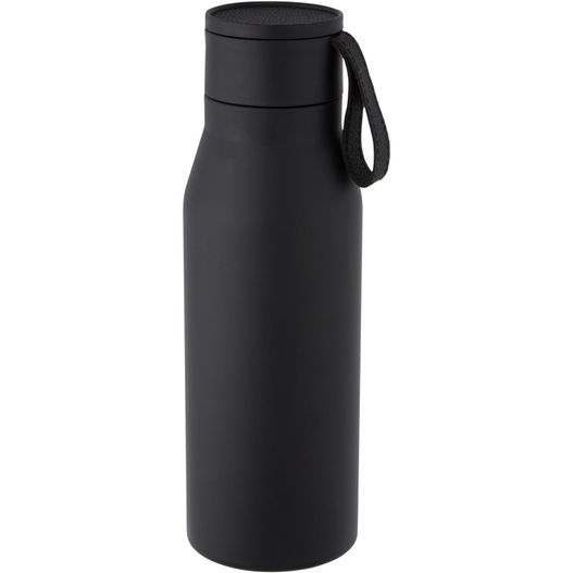 eine schwarze wasserflasche mit griff Ljungan 500 ml Kupfer-Vakuum Isolierflasche mit PU Kunststoffband und Deckel (Bild 1)