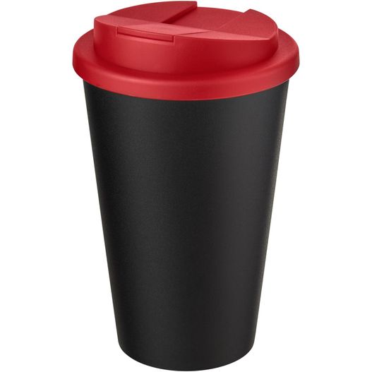 eine schwarze und rote tasse mit einem deckel Americano® Eco 350 ml recycelter Becher mit auslaufsicherem Deckel (Bild 1)