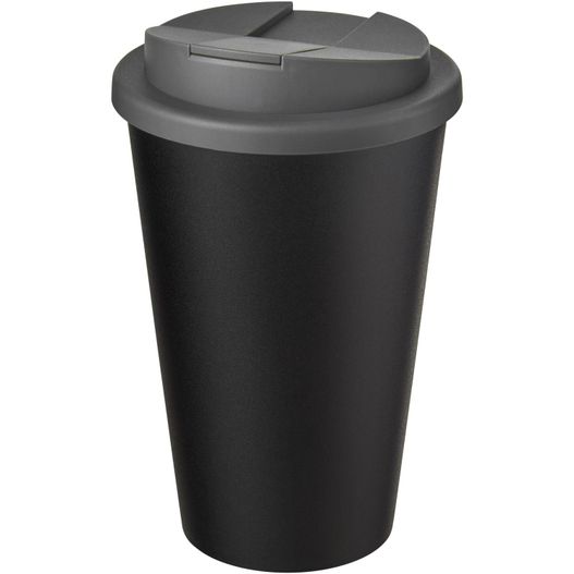 eine schwarze tasse mit deckel und deckel Americano® Eco 350 ml recycelter Becher mit auslaufsicherem Deckel (Bild 1)