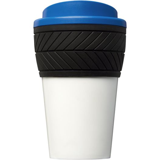 eine tasse mit blauem deckel und schwarzem rand Brite-Americano® 350 ml Isolierbecher mit Schutzring Reifen-Design (Bild 1)