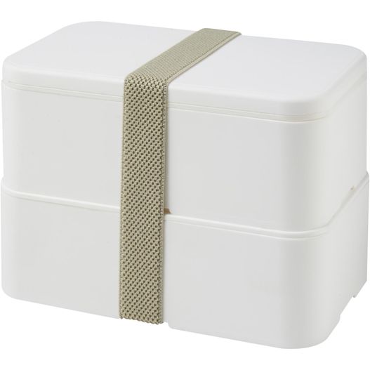 eine weiße lunchbox mit einem braunen band MIYO Doppel-Lunchbox (Bild 1)