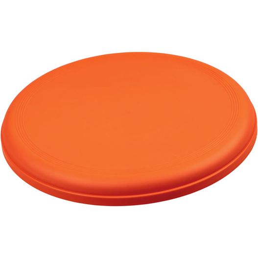 eine orange frisbee, die auf einer weißen oberfläche sitzt Orbit Frisbee aus recyceltem Kunststoff (Bild 1)