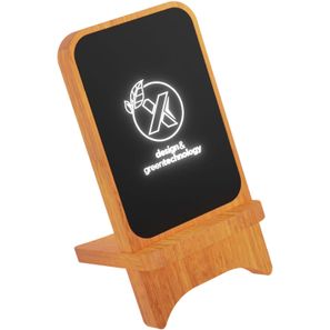 SCX.design W16 kabelloser 15-Watt-Ladeständer aus Holz mit Leuchtlogo