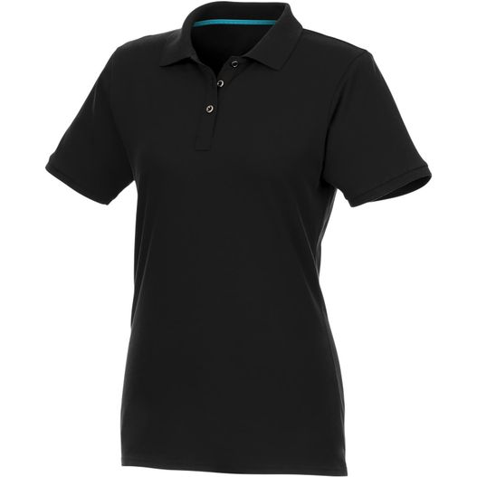 ein schwarzes poloshirt mit blauem kragen Beryl Poloshirt aus GOTS Bio-Recyclingmaterial für Damen (Bild 1)
