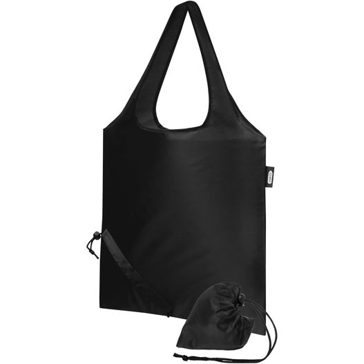 eine schwarze tasche mit einem ziehsack darauf Sabia faltbare RPET Tragetasche 7L (Bild 1)