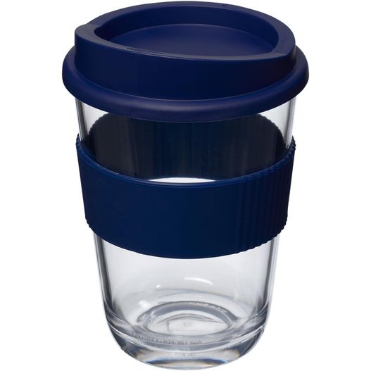 eine glasschale mit blauem deckel und einer kunststoffhülse Americano® Cortado 300 ml Becher mit Griff (Bild 1)