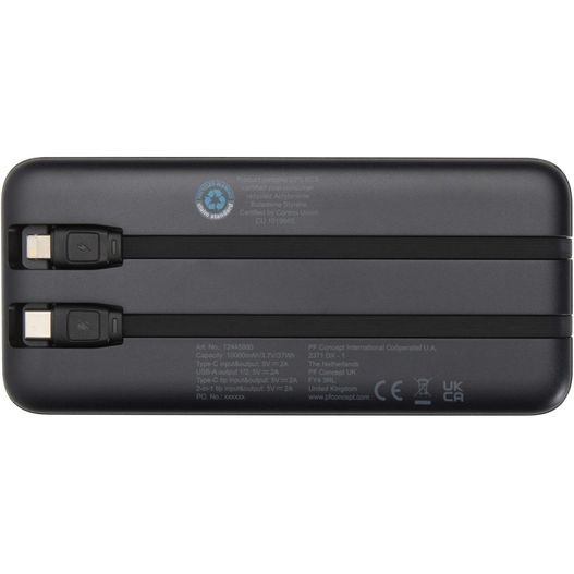 Adhil 10 W 10.000 mAh Powerbank aus recyceltem Kunststoff mit 2 integrierten Kabeln (Bild 1)