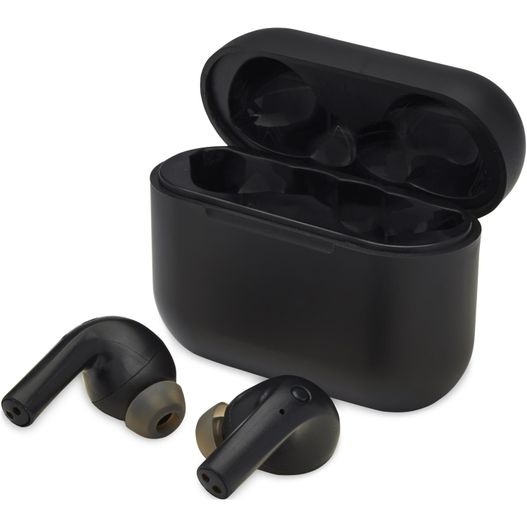 ein paar schwarze kopfhörer, die auf einer weißen oberfläche sitzen Braavos 2 True Wireless Auto-Pair-Ohrhörer (Bild 1)