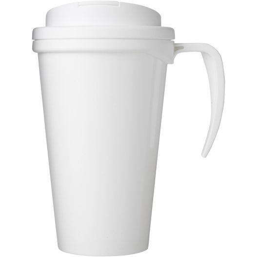 eine weiße kaffeetasse mit griff und deckel Brite-Ameriano® Grande 350 ml Isolierbecher mit auslaufsicherem Schraubverschluss (Bild 1)