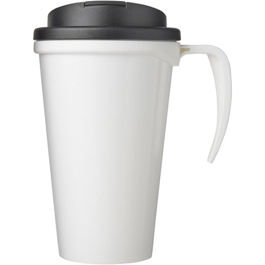 eine weiße kaffeetasse mit schwarzem deckel Brite-Ameriano® Grande 350 ml Isolierbecher mit auslaufsicherem Schraubverschluss (Bild 1)