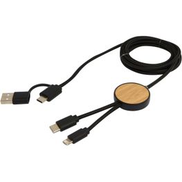 Produktabbildung Chechia 150 cm 5-in-1 Kabel aus recyceltem Kunststoff für Datenübertragung und 27W Schnellladung mit Bambusdetails Chechia 150 cm 5-in-1 Kabel aus recyceltem Kunststoff für Datenübertragung und 27W Schnellladung mit Bambusdetails