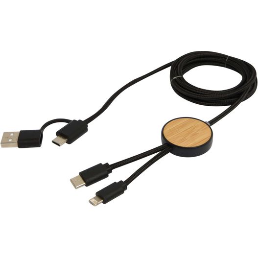 Chechia 150 cm 5-in-1 Kabel aus recyceltem Kunststoff für Datenübertragung und 27W Schnellladung mit Bambusdetails (Bild 1)