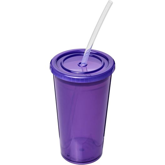 ein lila tumbler mit einem stroh und einem stroh darin Stadion 350 ml doppelwandiger Becher (Bild 1)