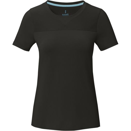ein frauen schwarzer oberteil mit einem blauen trimm Borax Cool Fit T-Shirt aus recyceltem GRS Material für Damen (Bild 1)